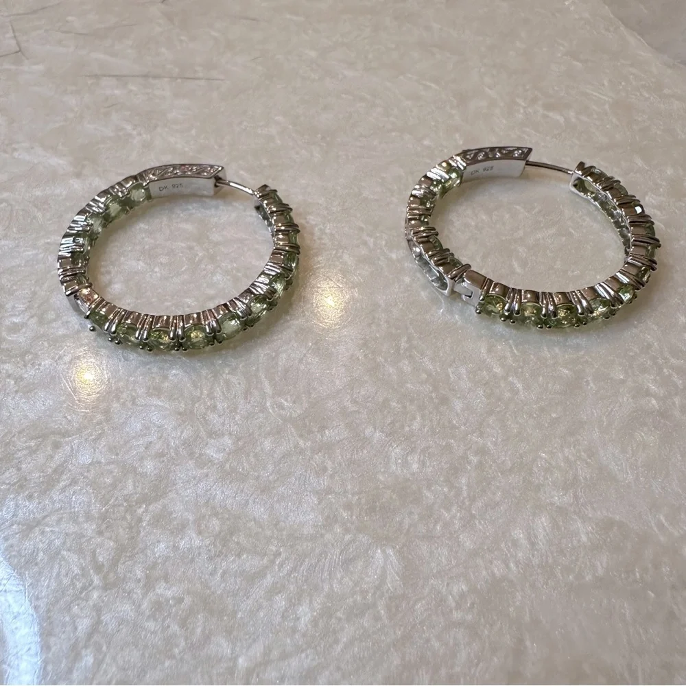 NWT Jtv Green Peridot Rhodium Over Sterling
Silver Hoop Earrings 8.84ctw - Picture 1 of 3